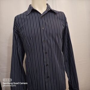 Van heusen long sleeve striped button up shirt men's size L 16-16½